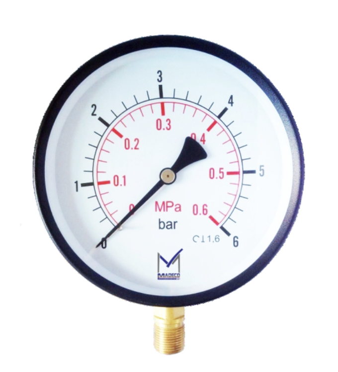 گیج فشار  صفحه 16 سانت اتصال عمودی ( از رنج های منفی1 بار تا 1000 بار )  مدکو مدل : MADECO    PI26T4