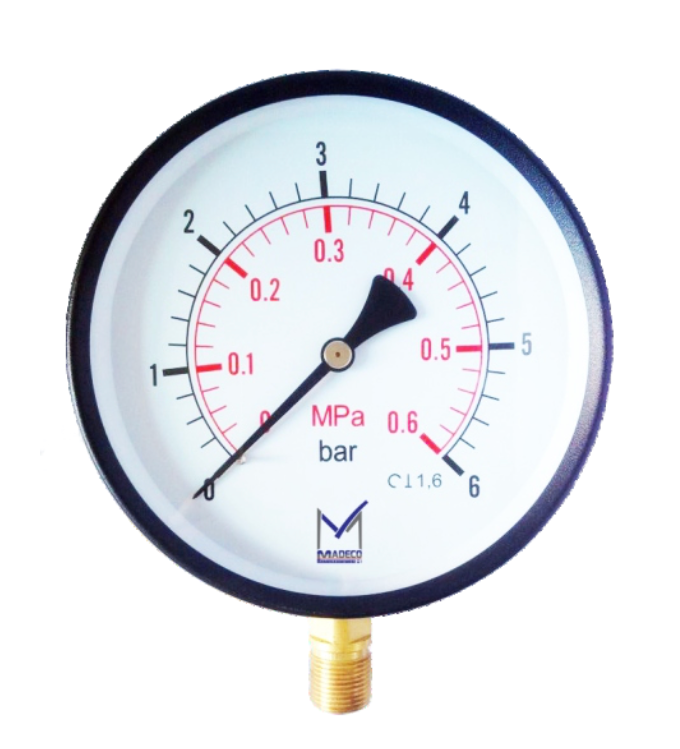 گیج فشار صفحه 16 سانت اتصال عمودی ( از رنج های منفی1 بار تا 1000 بار ) مدکو مدل : MADECO PI26T4